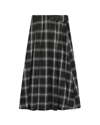 SK-KEF/PRD Black/White Plaid Wide Stitched Down Pleated 34" Skirt with Buckle