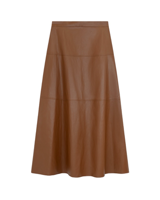 FW26S07 Brick Orange Vegan Leather Tiered 35" Skirt with Back Zipper