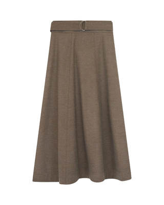 FW26S12 Chocolate Brown Wool Panel Flare  35" Skirt with Belt