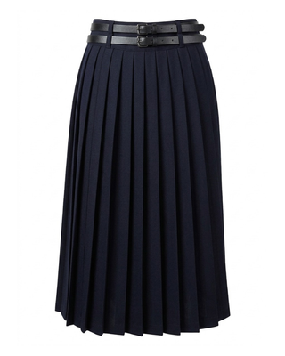 WB6CM2241SL Dark Navy Pleated 39" Skirt with Double Belts