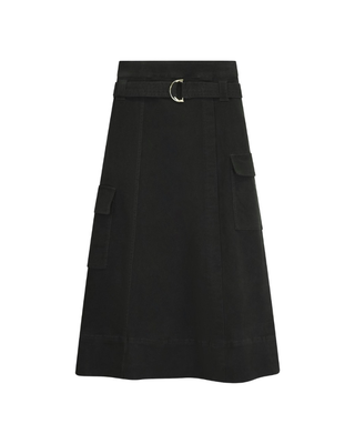 HSK17A Black Denim Buckle 35" Skirt with Side Pockets