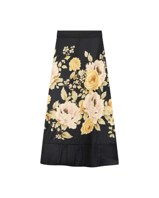 DCFW2601 Black Satin Look Floral Printed Marabelle 36"Skirt