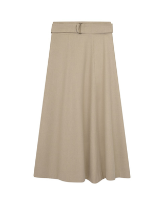 FW26S12 Beige Wool Panel Flare 35" Skirt with Belt