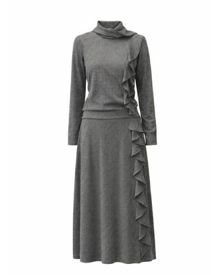 DCFW2606 Gray Herringbone Le'grey 36" Skirt with Ruffle Design