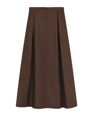 Y0465 Brown Front Zipper Pleats 38" Skirt with Back Grey Ribbed Waistband