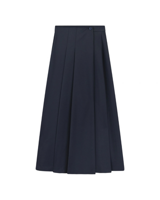 2711MDN Navy Pleated Wrap 35" Skirt with Button Closure