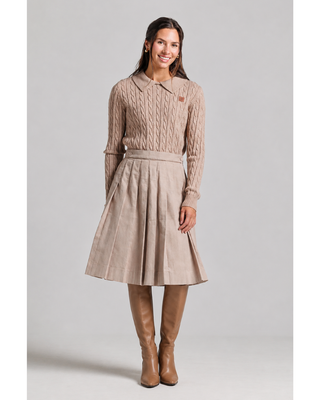 LU77 Light Tan Corduroy Pleated Short 24" Skirt