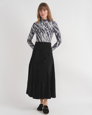 WB6CM2177SL Black Thin Corduroy 37" Skirt with Side Zipper