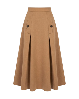 L152 Camel Wool Blend 38" Skirt with Pockets