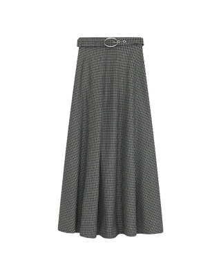 E26K06115034 Dark Brown/Navy Multicolor Plaid Solene 37" Skirt with Belt