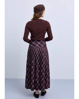 WT384 Brown Plaid Mid-Yoke 36"Skirt with Accordion Pleats