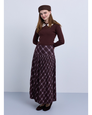WT384 Brown Plaid Mid-Yoke 36"Skirt with Accordion Pleats