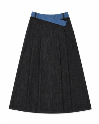 NOD261 Black Denim Contrast Waistband 36" Skirt