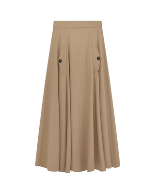 L152 Camel Wool Blend 38" Skirt with Pockets
