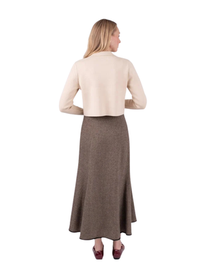 MNA7049 Brown Tweed Panel Estelle 36" Skirt with Fringe Bottom