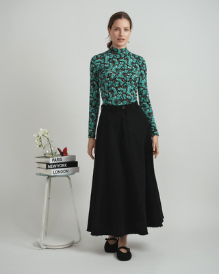 WB5CM1833SL Black Twill A-Line 36" Skirt with Fringe Bottom