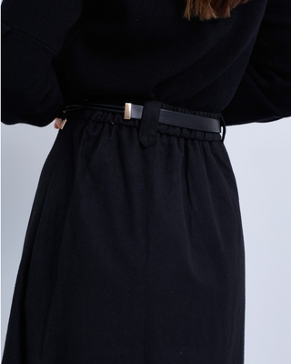 NR506A Black Wool Look Panel A-Line 36"-38" Skirt with Cord Belt