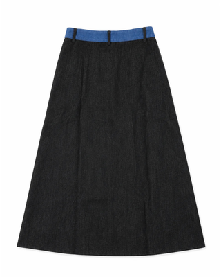 NOD261 Black Denim Contrast Waistband 36" Skirt