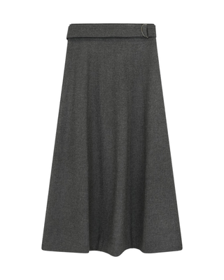 FW26S12 Charcoal Wool Gray Panel Flare 35" Skirt with Belt
