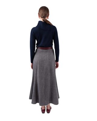 MNA7049 Navy Tweed Panel Estelle 36" Skirt with Fringe Bottom