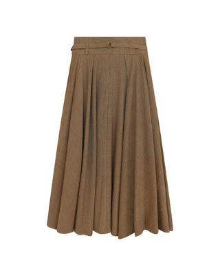 SK010 Brown Checkered Pleated 34" Skirt with Belt