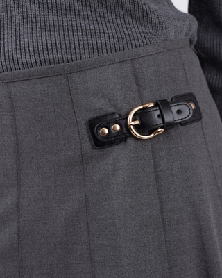 MNA7108 Gunmetal Gray Pleated Lucie 36" Skirt with Side Buckle