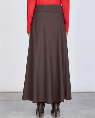 166001 Cocoa Brown Wool Waist Overlay Design 35" Skirt