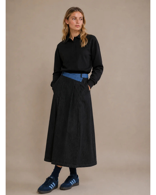 NOD261 Black Denim Contrast Waistband 36" Skirt