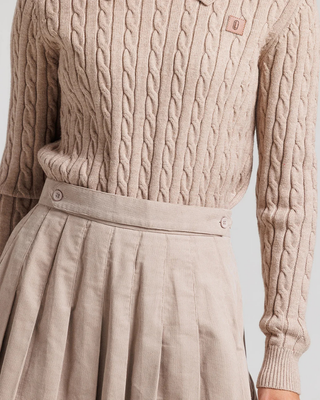 LU77 Light Tan Corduroy Pleated Short 24" Skirt