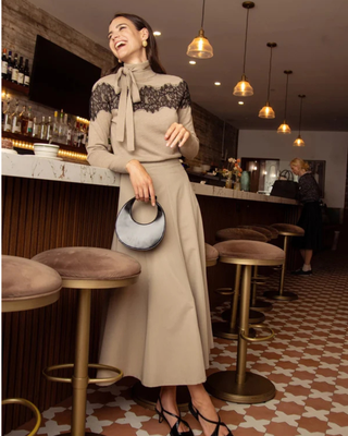 MNA7152 Oat Flairy Panel 37" Skirt with  Side Zipper