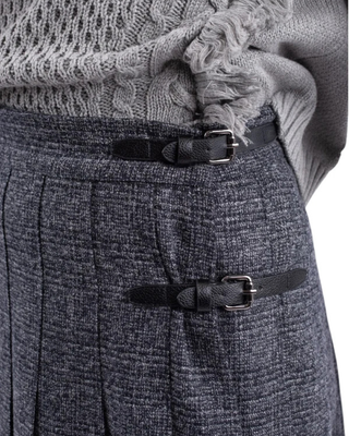 MNA7021 Dark Gray Plaid Pleated Collette 27" Skirt with Side Buckles