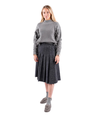 MNA7021 Dark Gray Plaid Pleated Collette 27" Skirt with Side Buckles