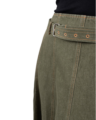 NUA7106 Olive Green Denim Panel Aurelle 36" Skirt with Belt