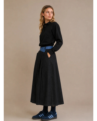 NOD261 Black Denim Contrast Waistband 36" Skirt