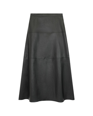 FW26S07 Black Vegan Leather Tiered 35" Skirt with Back Zipper