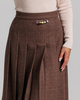 LU76 Brown Tweed Pin Pleated 36" Skirt