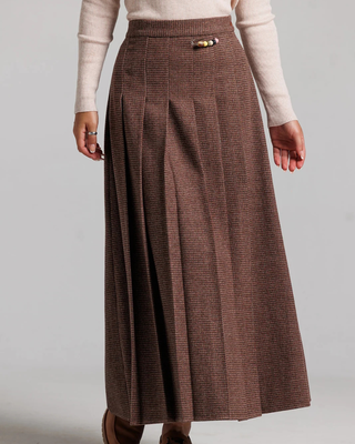LU76 Brown Tweed Pin Pleated 36" Skirt