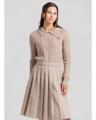 LU77 Light Tan Corduroy Pleated Short 24" Skirt