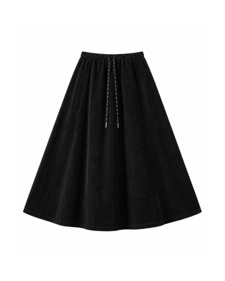 SD010 Black  Corduroy Pockets 30"-35" Skirt with Pockets