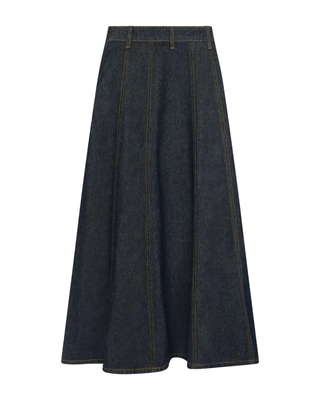 W-29491 Blue Denim Stitch Paneled 36" Skirt with Metal Zipper