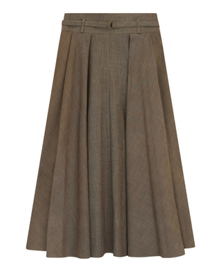 SK010 Brown Checkered Pleated 34" Skirt with Belt