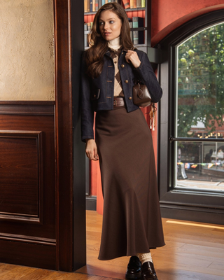 NUA7089 Chocolate Brown Elastic Waist Elune 37" Skirt