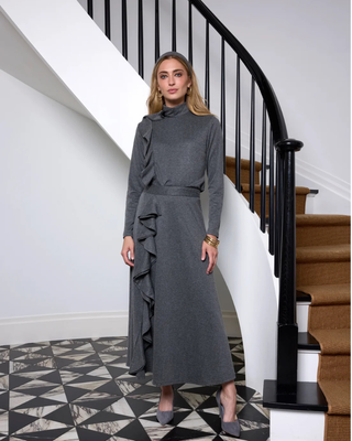 DCFW2606 Gray Herringbone Le'grey 36" Skirt with Ruffle Design