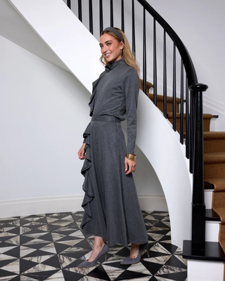 DCFW2606 Gray Herringbone Le'grey 36" Skirt with Ruffle Design