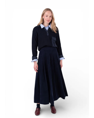 NUA7106 Navy Denim Panel Aurelle 36" Skirt with Belt