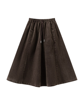 SD010 Brown Washed Corduroy Pockets 30"-35" Skirt with Pockets