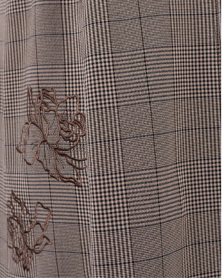 MNA7047 Brown Plaid Deline 34" Skirt with Embroidery Hem