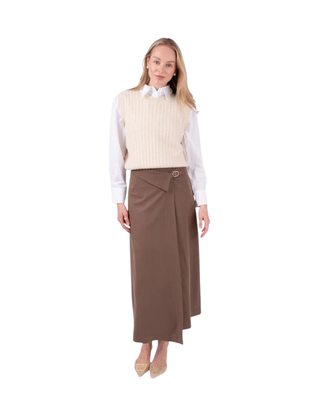 MNA7020 Brown Aris Wrap 36" Skirt with Side Buckle