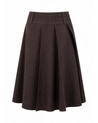 MNA7135 Chocolate Brown Denim Pleated Evian 27" Skirt