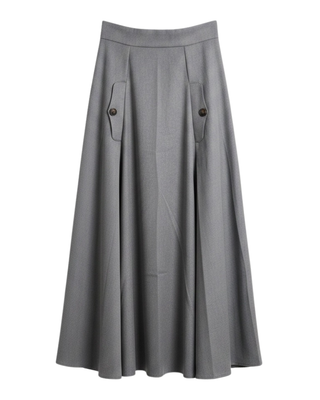L152 Gray Wool Blend 38" Skirt with Pockets